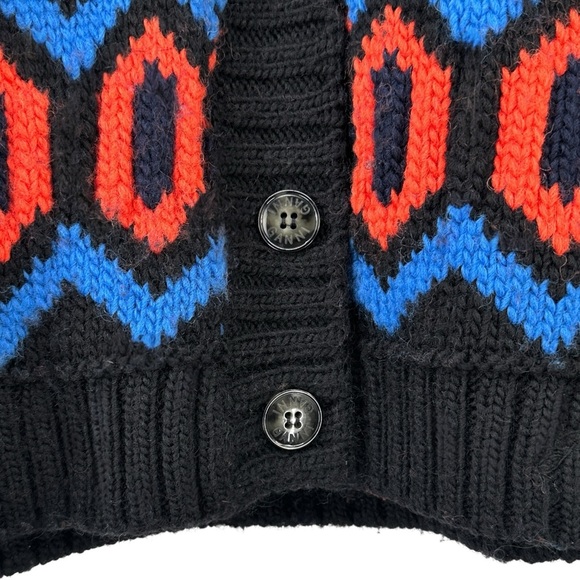 GANNI Black Red Blue Intarsia Organic Wool Chunky Knit Oversize Cardigan Sweater - Picture 6 of 11